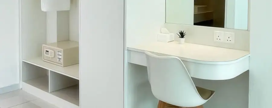 Bright and clean bathroom in ocean view room