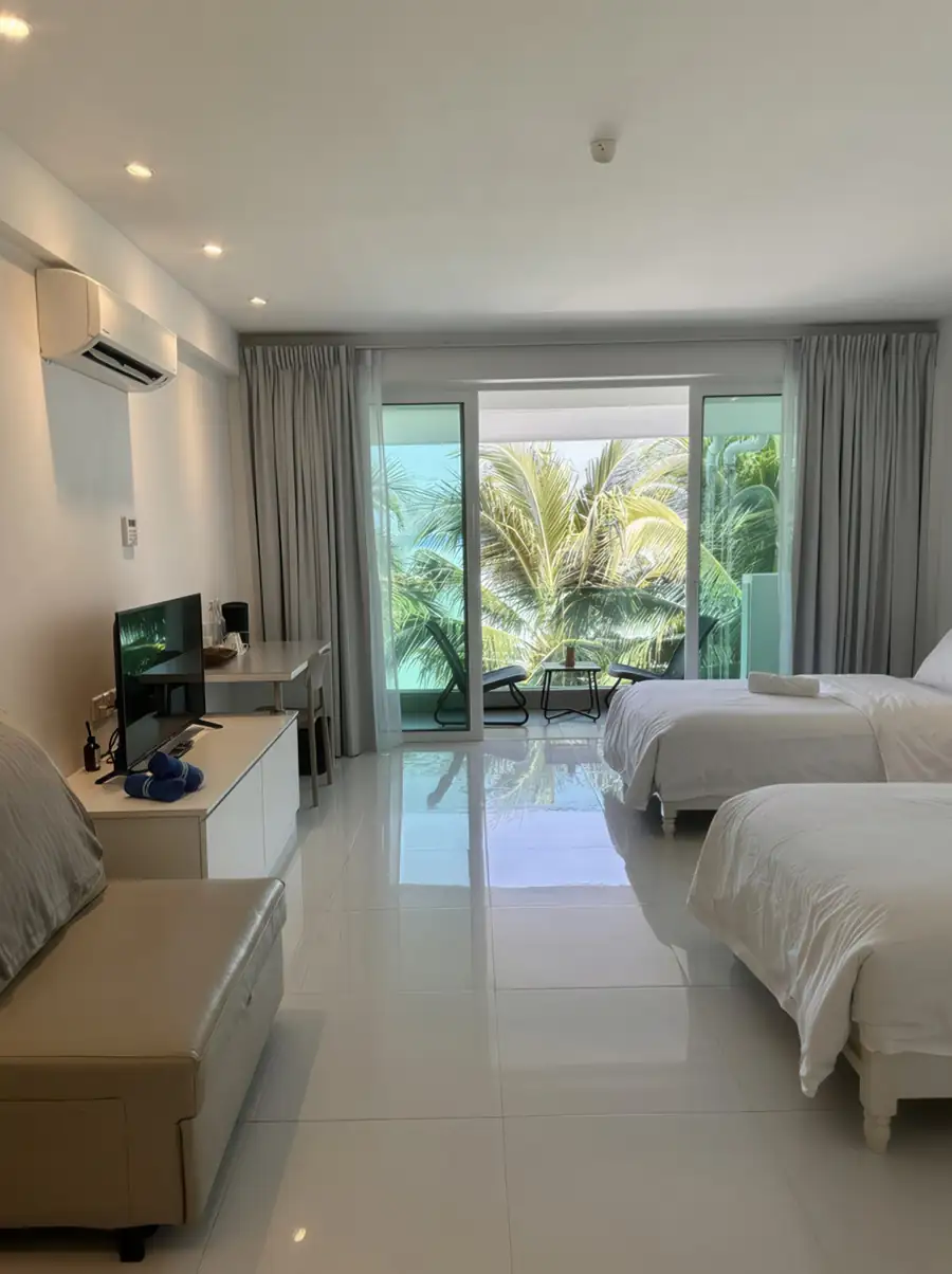 Triple family garden view room interior